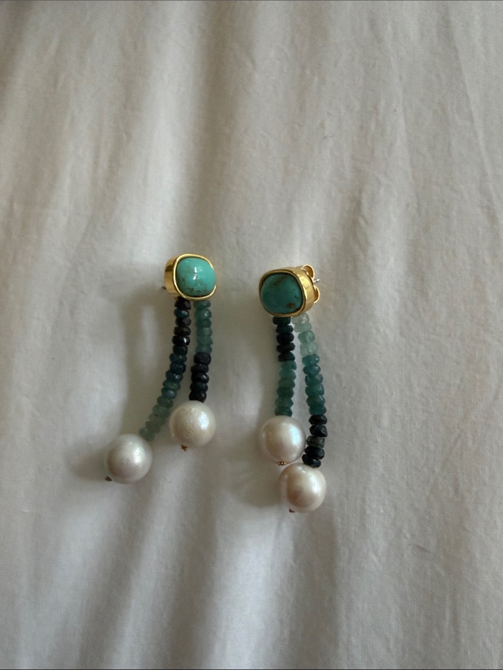 Lizzie Fortunato Turquoise Double-Strand Pearl Drop Earrings